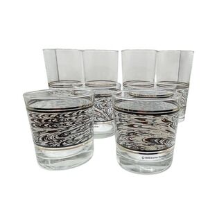 Set 8 Retro Anchor Hocking 1988 Blue Swirl  with Gold Tone Band Drinking Glasses